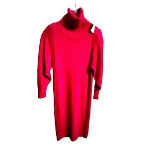 Magnolia Lambwool Angora Turtle Neck Knit Dress Size S Hot Pink Long Sleeves VTG